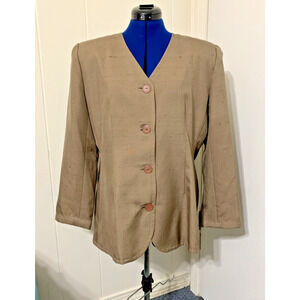 Vtg Ann May Blazer Womens Size 14 Tan 100% Silk Button Office Career Church